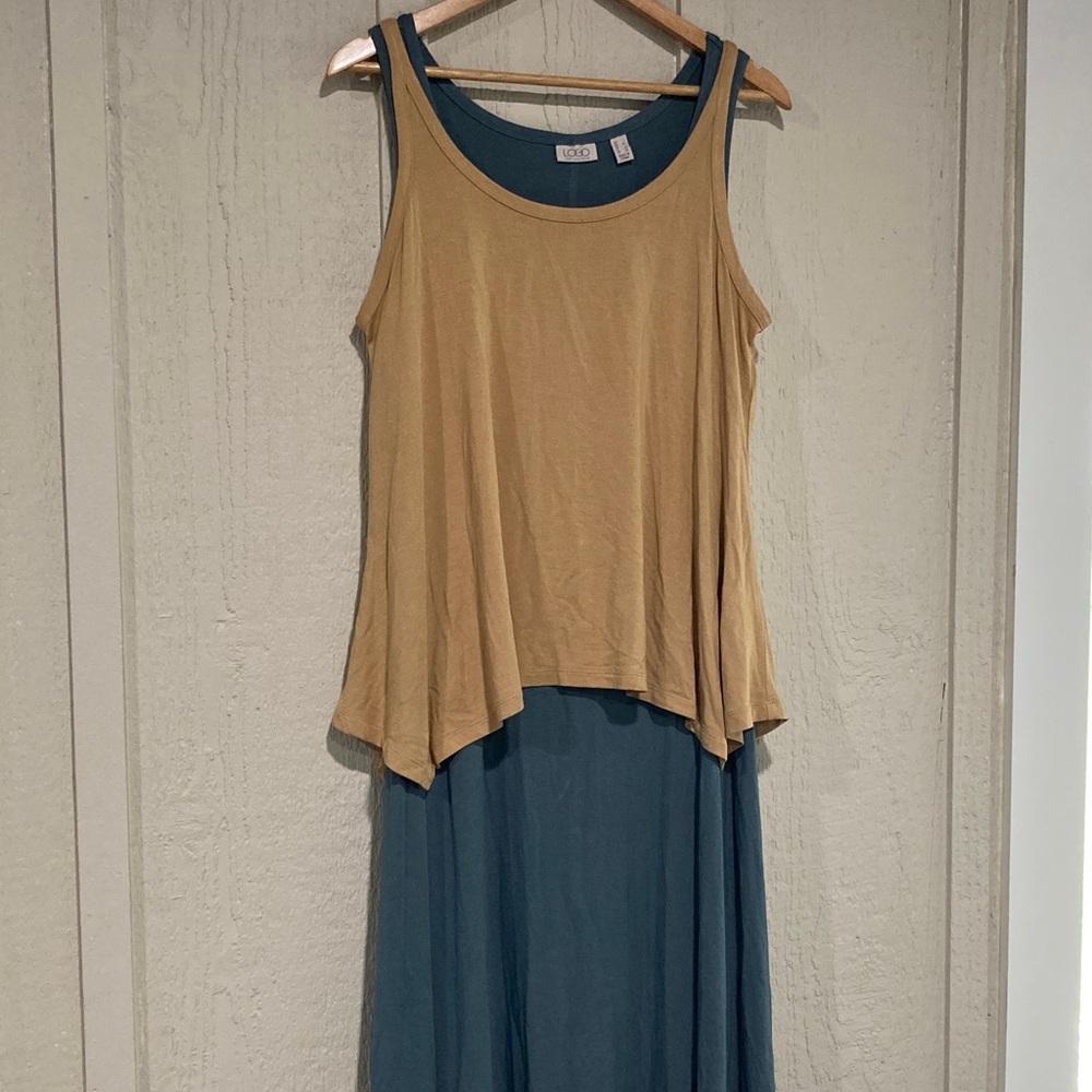 Tan and Teal Layered Dress
